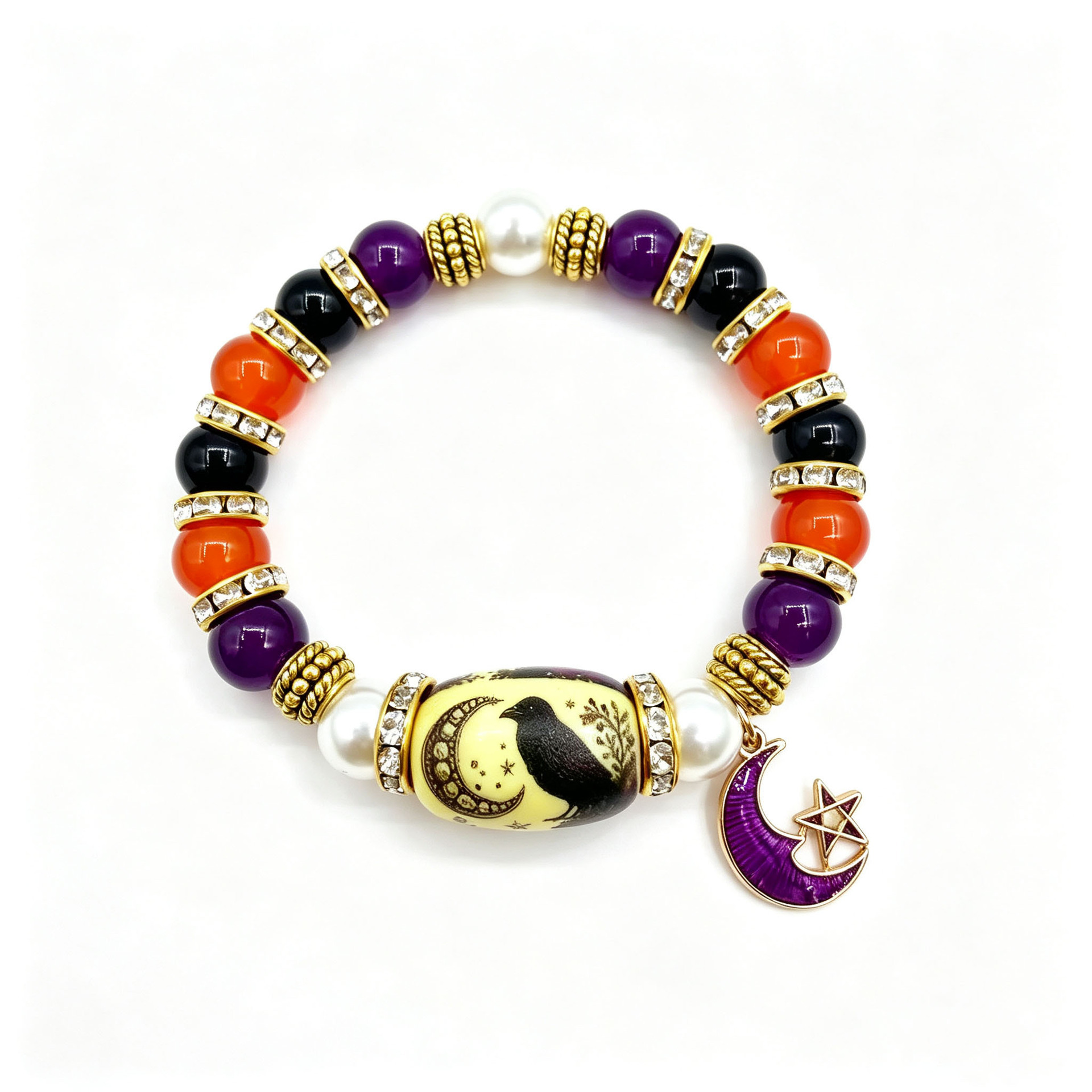Halloween Beaded Bracelet - Pumpkin and Witch Designs - product details