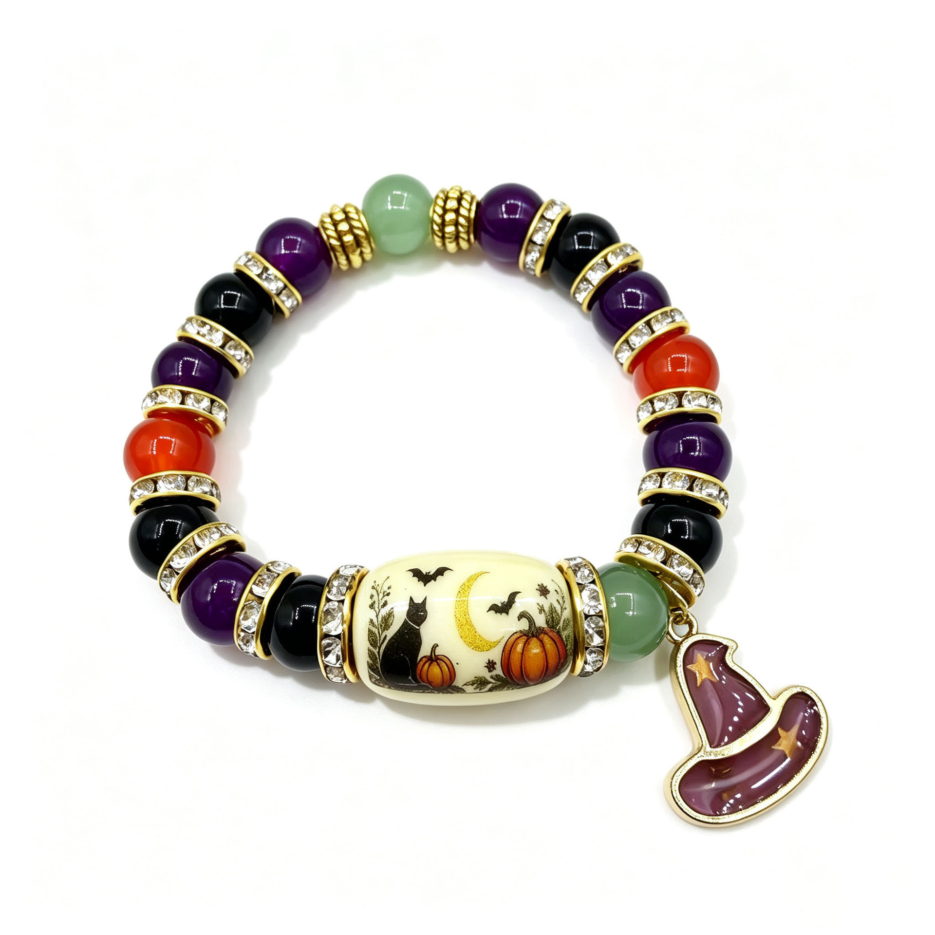 Halloween Beaded Bracelet - Pumpkin and Witch Designs - product details