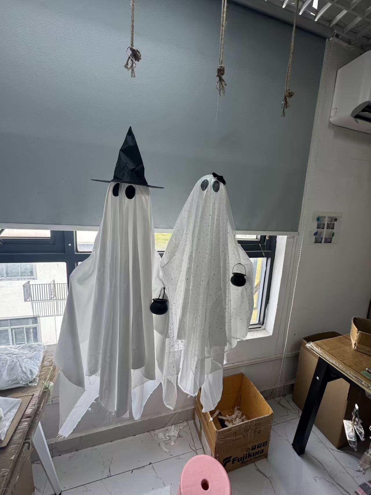 Halloween Hanging Ghost Decoration - Witch Hat and Bow Styles - product details