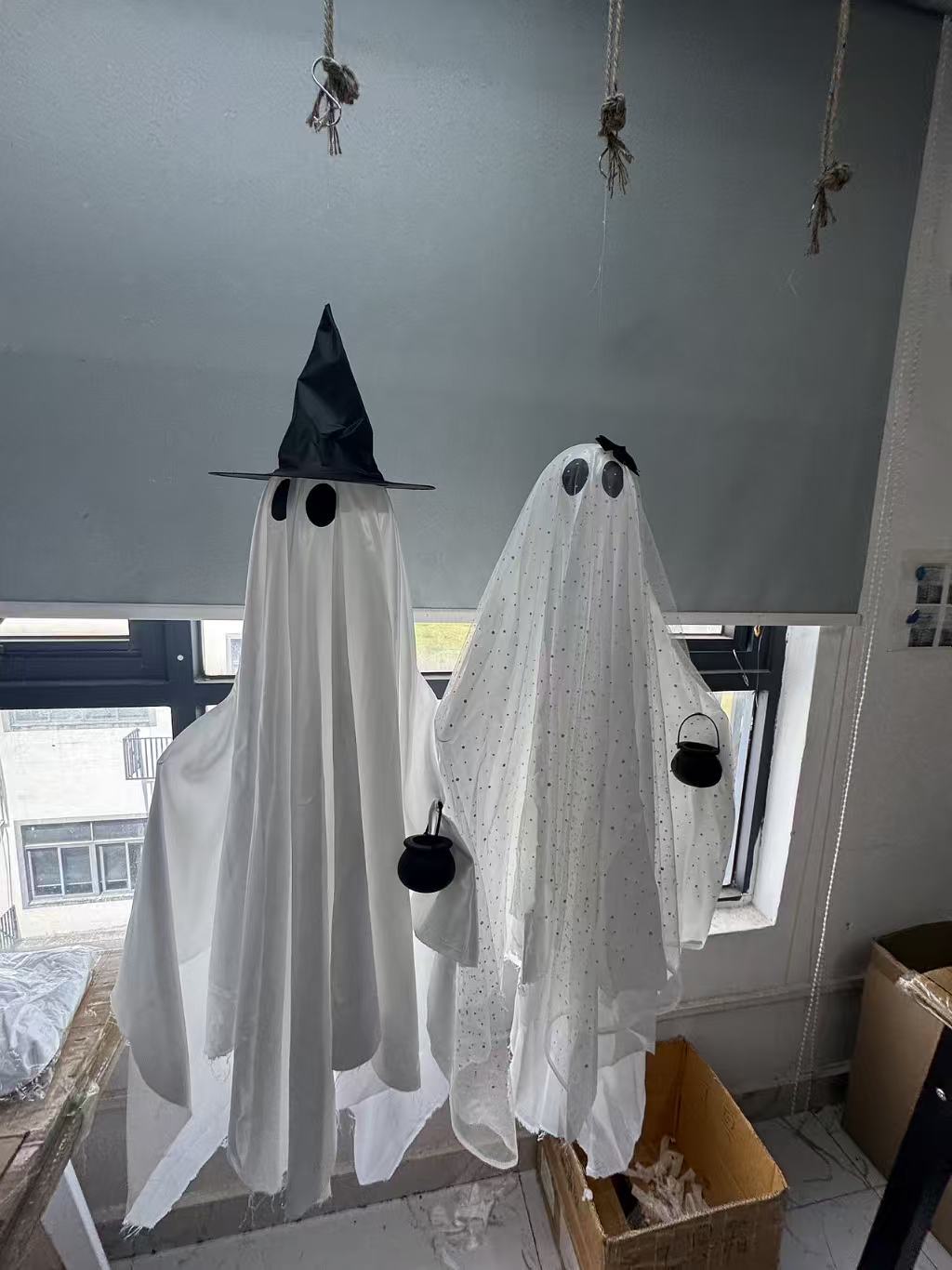 Halloween Hanging Ghost Decoration - Witch Hat and Bow Styles - product details