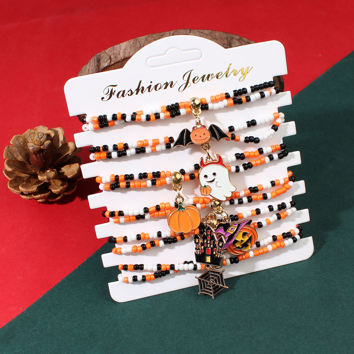 Halloween Beaded Bracelets - Pumpkin, Bat and Ghost Designs - product details