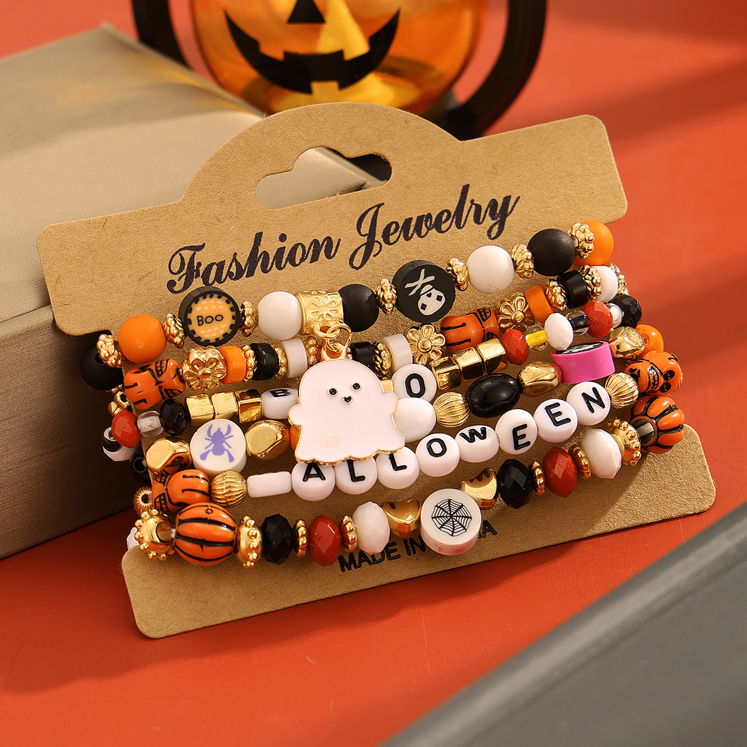 Halloween Pumpkin and Skull Bracelet - product details