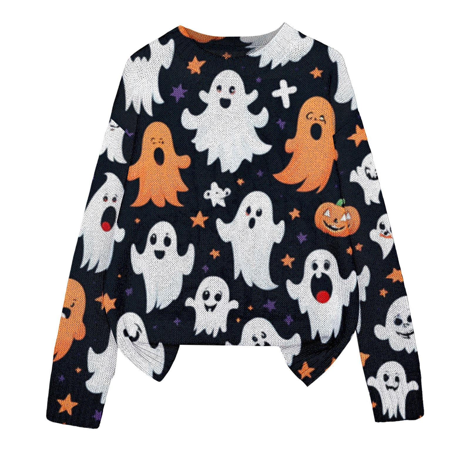3D Print Halloween Round Neck Knitted Sweater - Polyester - product details