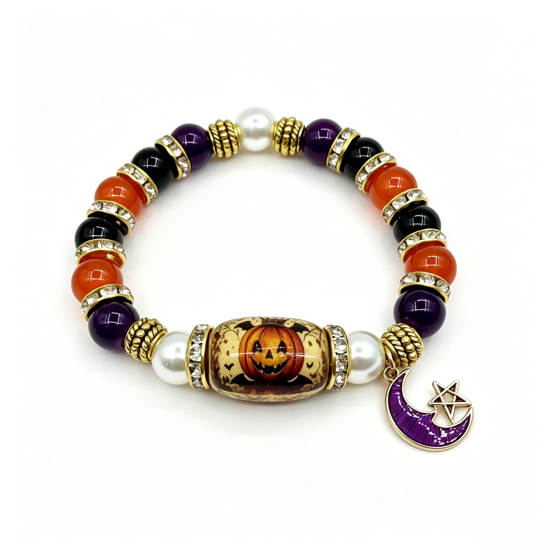 Halloween Beaded Bracelet - Pumpkin and Witch Designs - product details