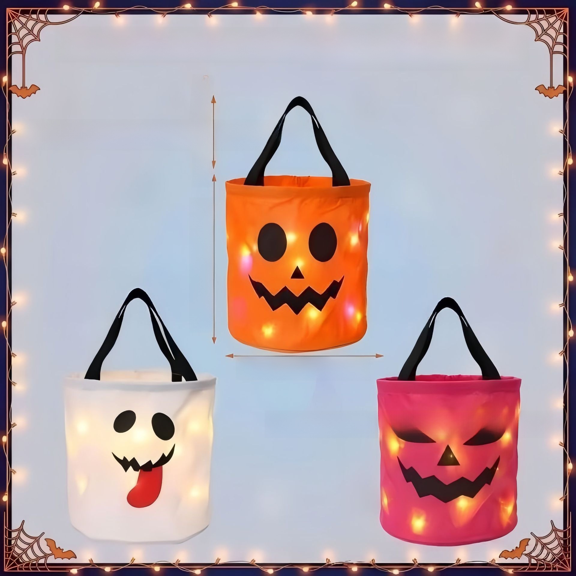 Halloween LED Pumpkin Candy Bucket - Metal - product details
