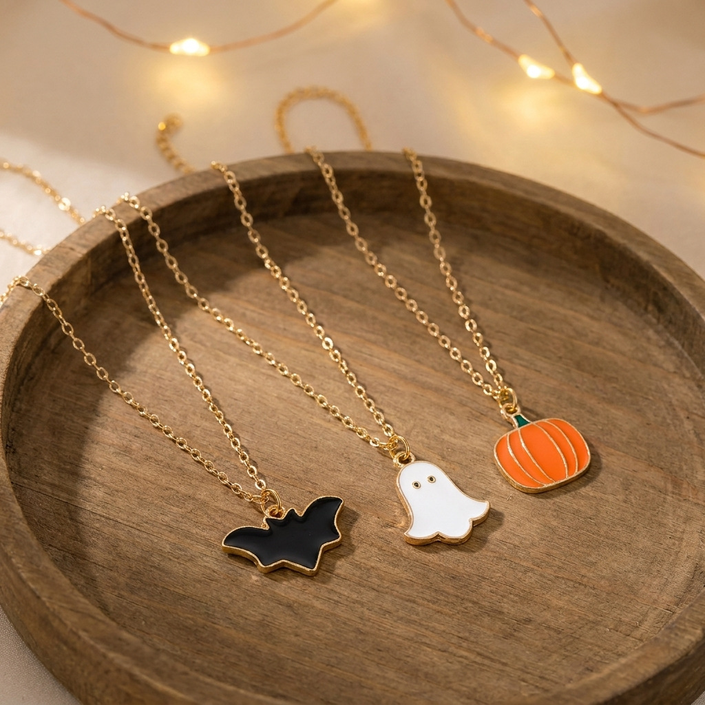 Halloween Jewelry Set - Ghost, Pumpkin and Bat Designs - Alloy - product details