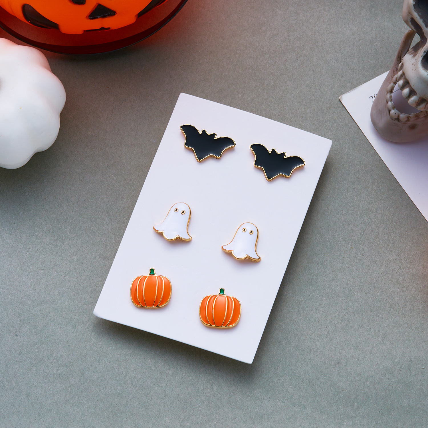 Halloween Jewelry Set - Ghost, Pumpkin and Bat Designs - Alloy - product details