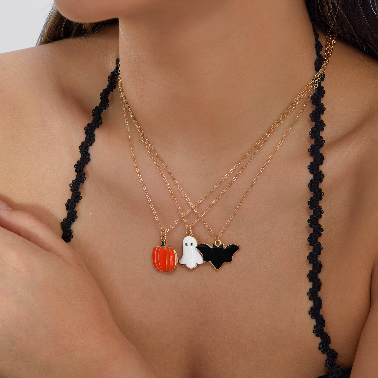 Halloween Jewelry Set - Ghost, Pumpkin and Bat Designs - Alloy - product details