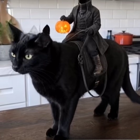 Halloween Cat with Pumpkin Rider Ornament - product details
