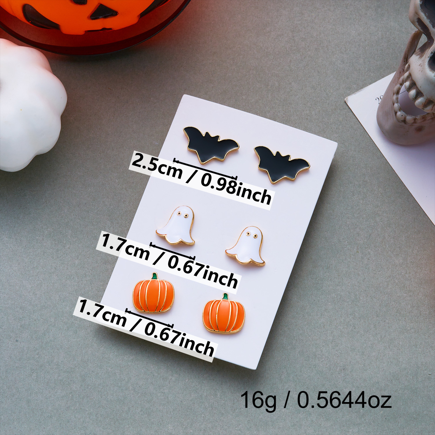 Halloween Jewelry Set - Ghost, Pumpkin and Bat Designs - Alloy - product details