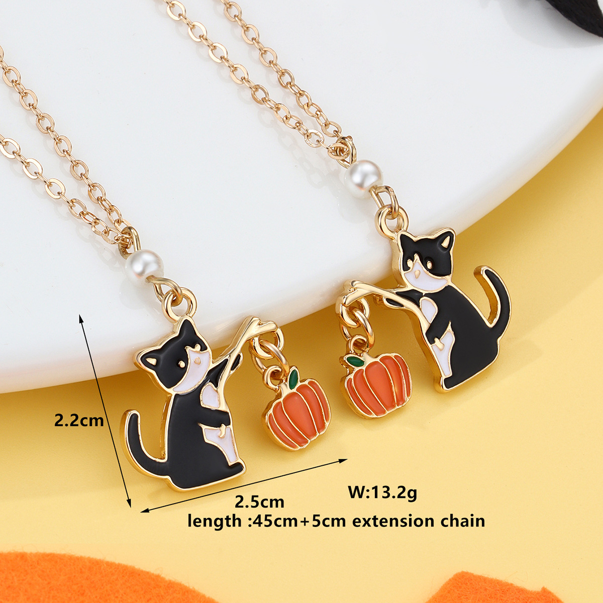 Halloween Cartoon Necklace with Black Cat Pumpkin Wizard Hat Pendant - product details