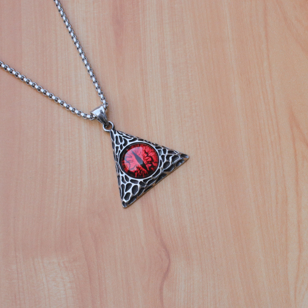 Stainless steel triangular eye necklace detail