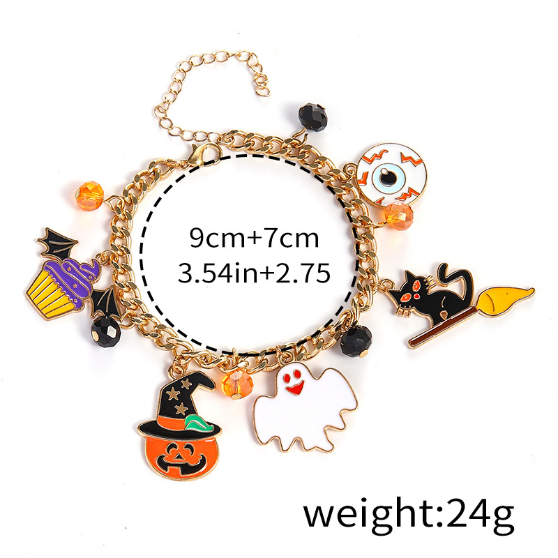 Halloween Charm Bracelet - Pumpkin, Ghost and Witch Hat - Alloy - product details