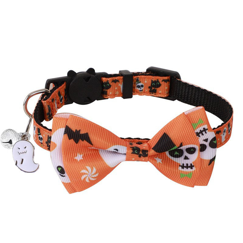 Adjustable Halloween Pet Collar with Bow and Bell - product details