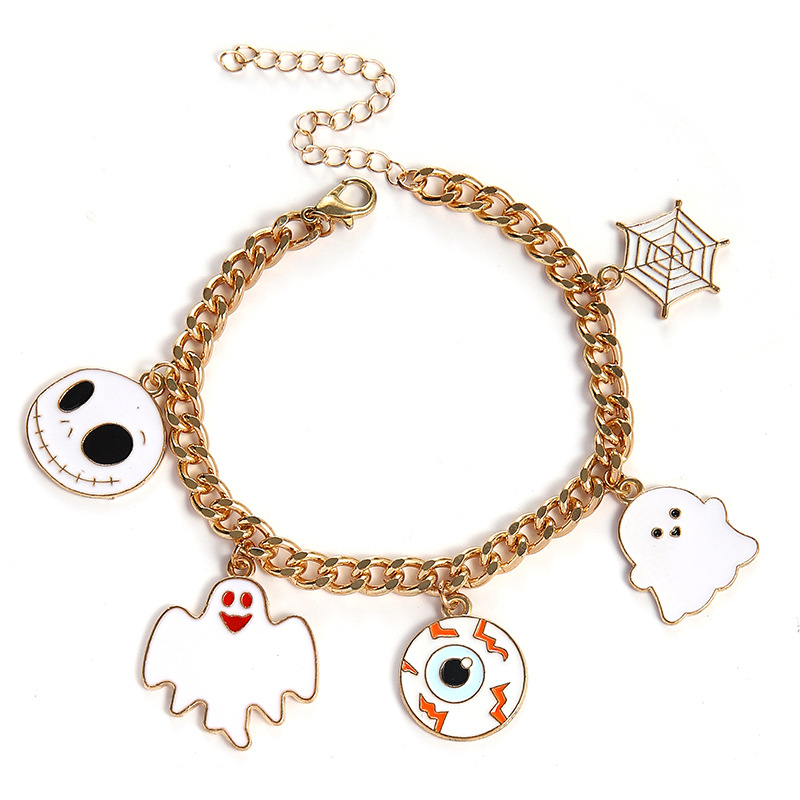 Halloween Charm Bracelet - Pumpkin, Ghost and Witch Hat - Alloy - product details