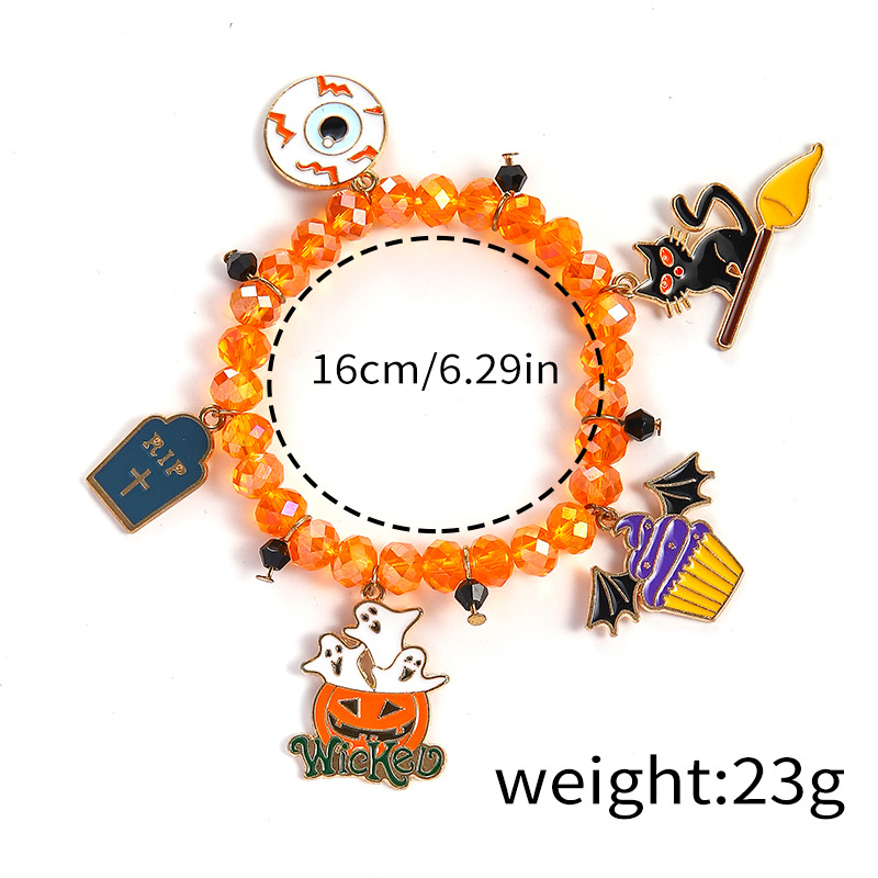 Halloween Charm Bracelet - Pumpkin, Ghost and Witch Hat - Alloy - product details