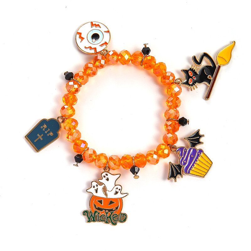 Halloween Charm Bracelet - Pumpkin, Ghost and Witch Hat - Alloy - product details