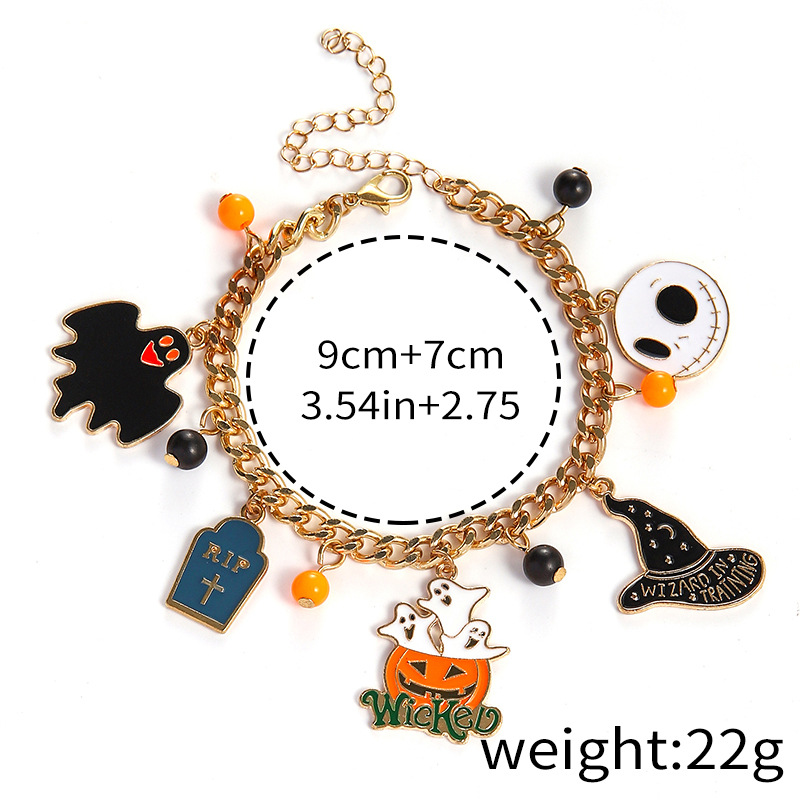 Halloween Charm Bracelet - Pumpkin, Ghost and Witch Hat - Alloy - product details