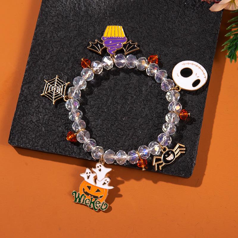 Halloween Charm Bracelet - Pumpkin, Ghost and Witch Hat - Alloy - product details