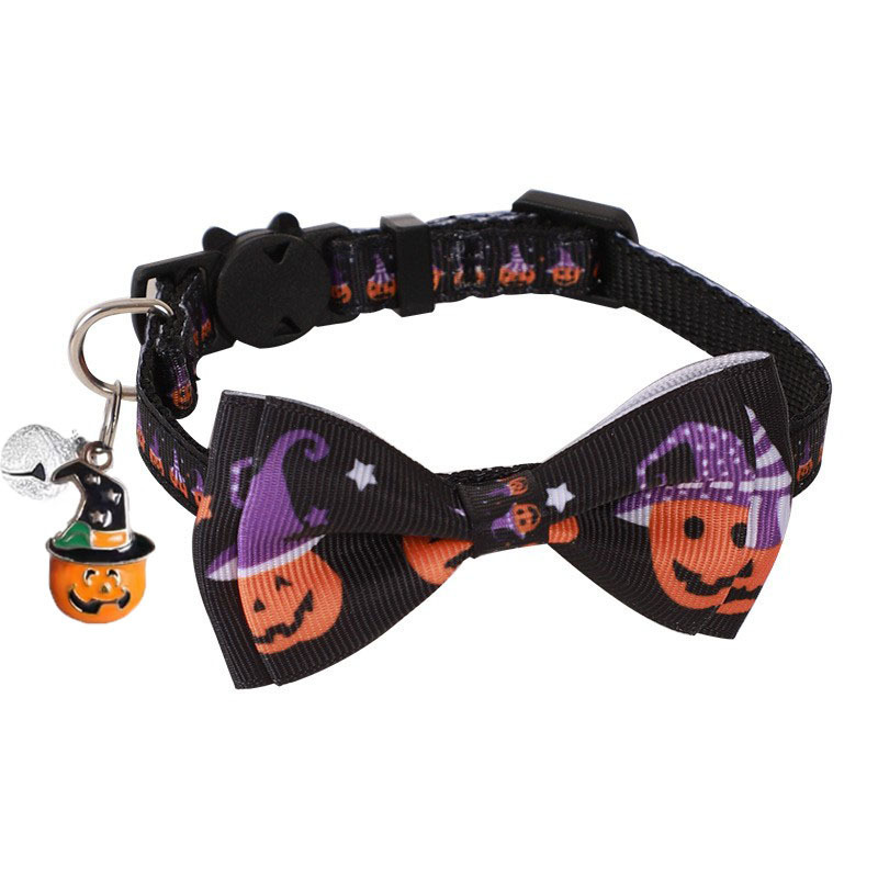 Adjustable Halloween Pet Collar with Bow and Bell - product details