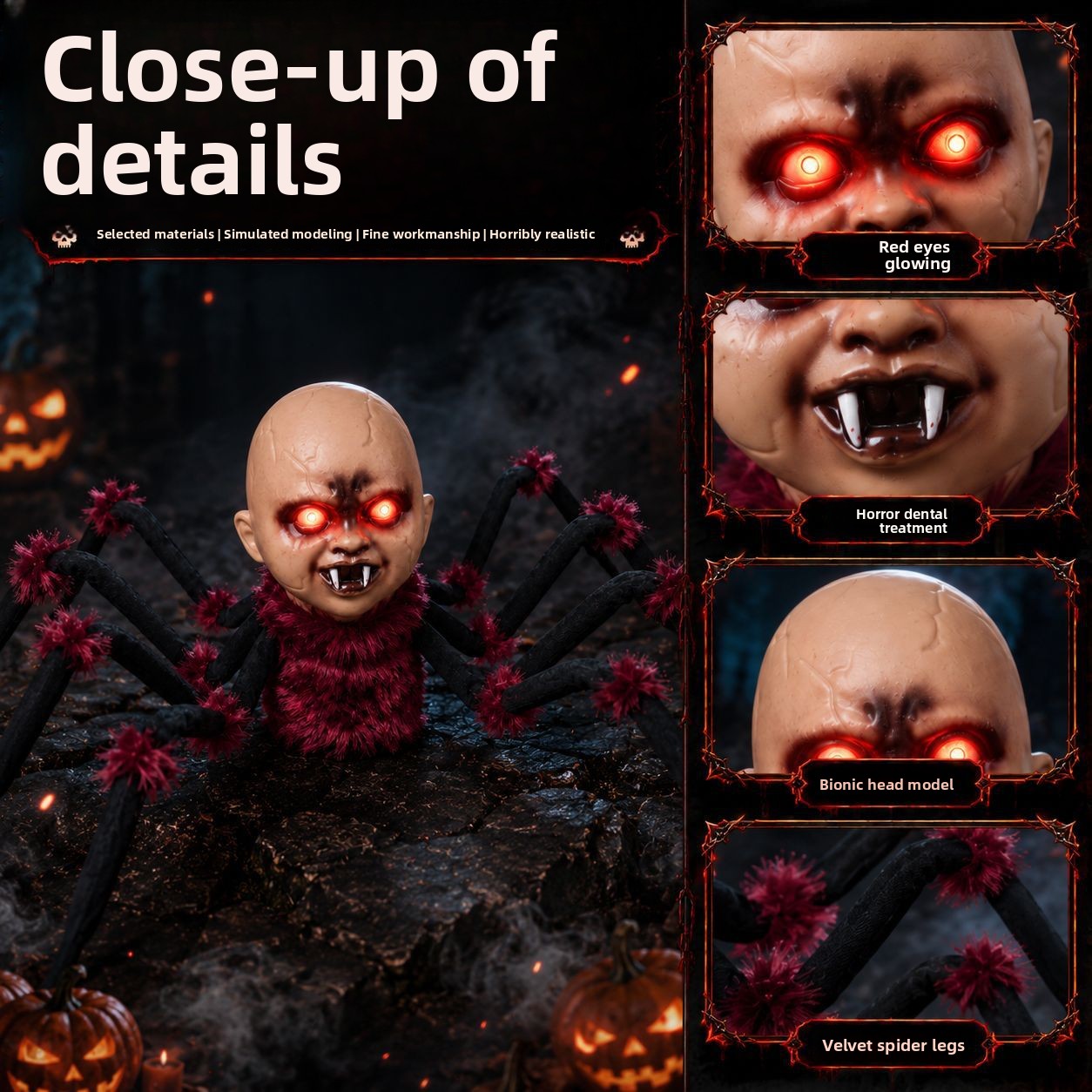 Animated Halloween Spider Head Prop with Sound and Light Effects - product details