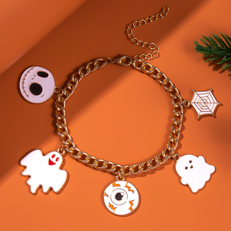 Halloween Charm Bracelet - Pumpkin, Ghost and Witch Hat - Alloy - product details