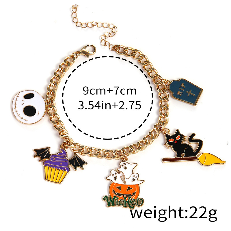Halloween Charm Bracelet - Pumpkin, Ghost and Witch Hat - Alloy - product details