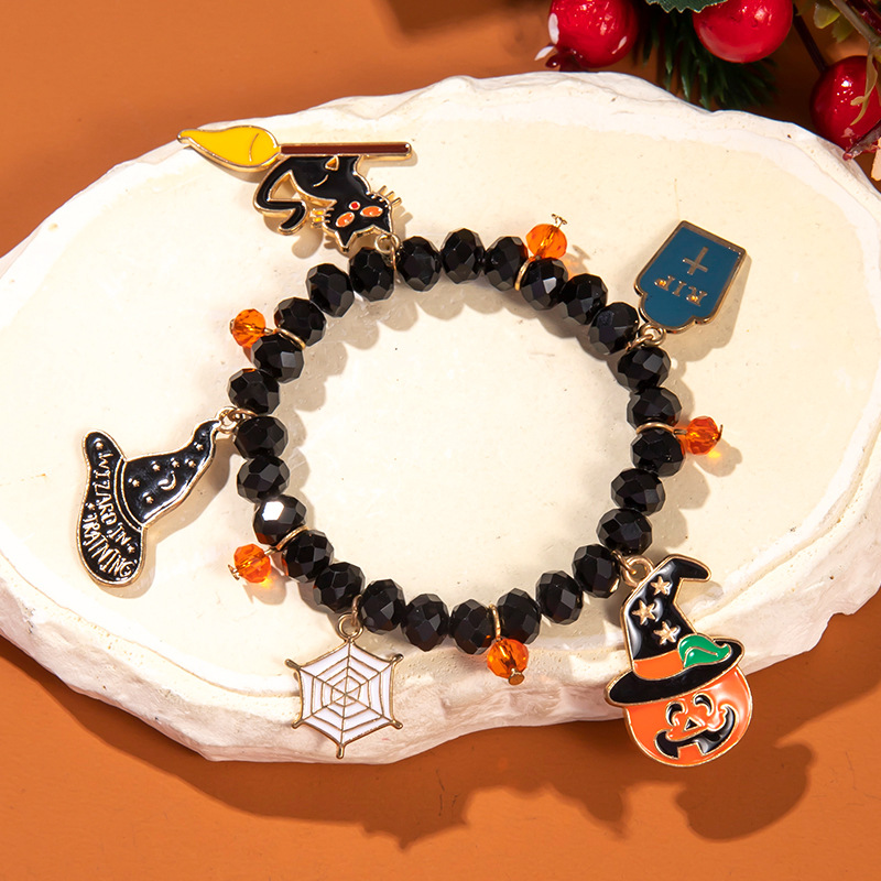 Halloween Charm Bracelet - Pumpkin, Ghost and Witch Hat - Alloy - product details