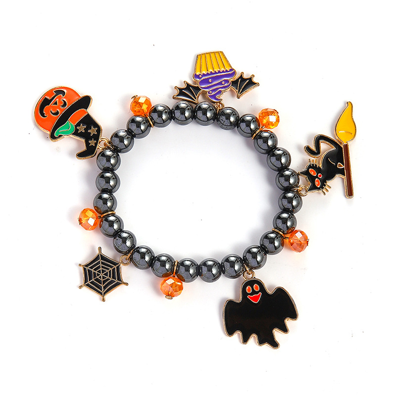 Halloween Charm Bracelet - Pumpkin, Ghost and Witch Hat - Alloy - product details