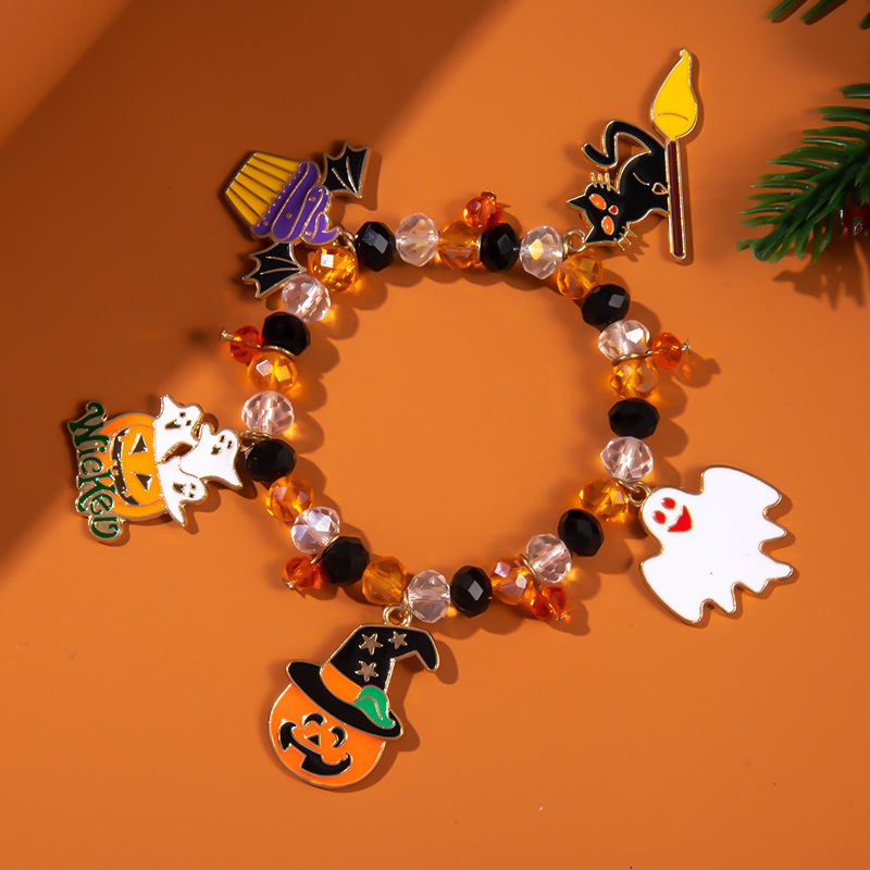 Halloween Charm Bracelet - Pumpkin, Ghost and Witch Hat - Alloy - product details