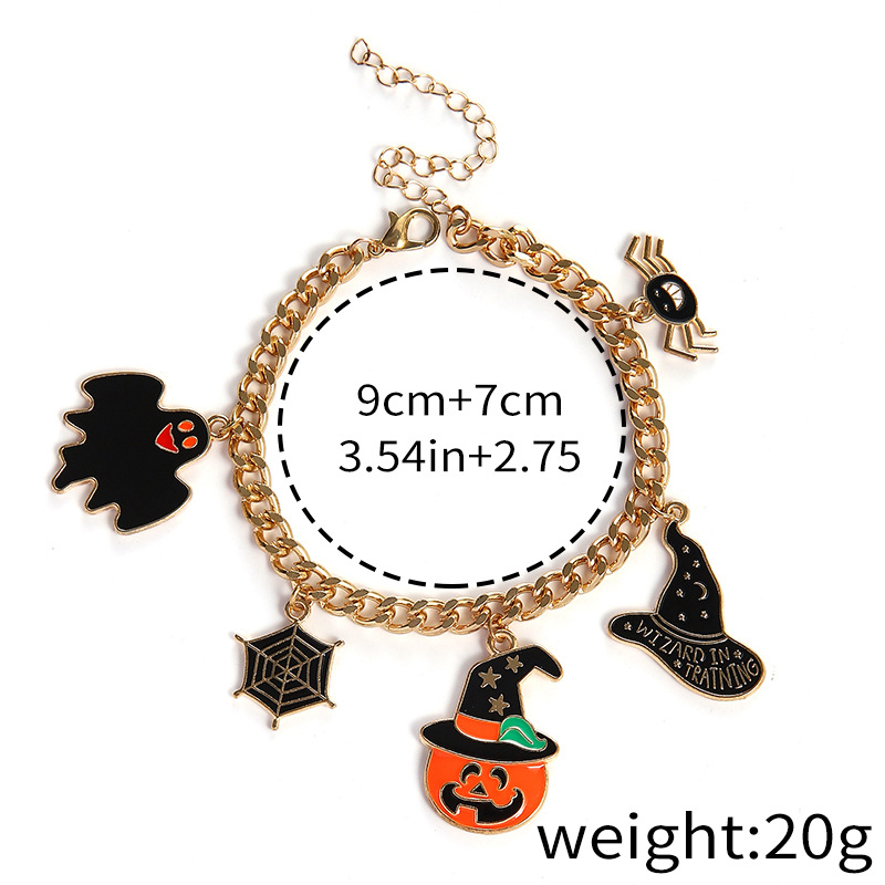 Halloween Charm Bracelet - Pumpkin, Ghost and Witch Hat - Alloy - product details