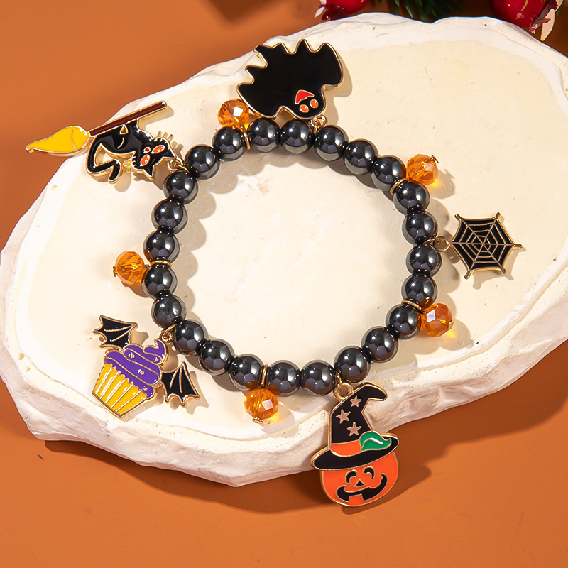 Halloween Charm Bracelet - Pumpkin, Ghost and Witch Hat - Alloy - product details