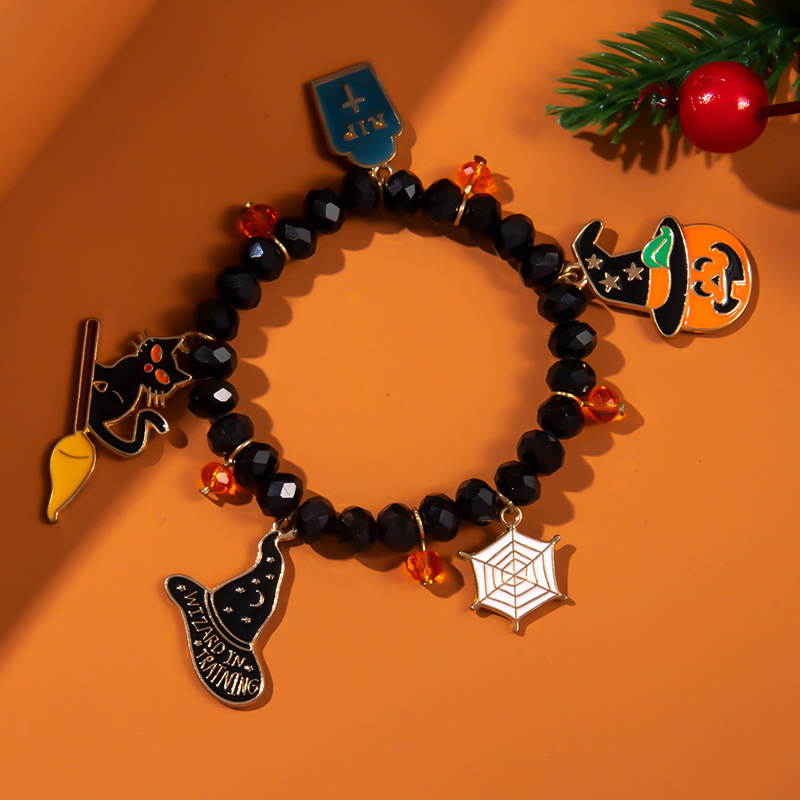 Halloween Charm Bracelet - Pumpkin, Ghost and Witch Hat - Alloy - product details