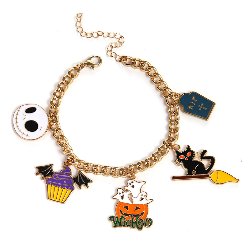 Halloween Charm Bracelet - Pumpkin, Ghost and Witch Hat - Alloy - product details