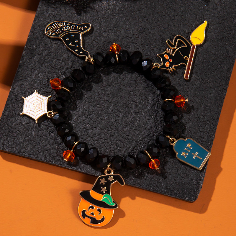 Halloween Charm Bracelet - Pumpkin, Ghost and Witch Hat - Alloy - product details