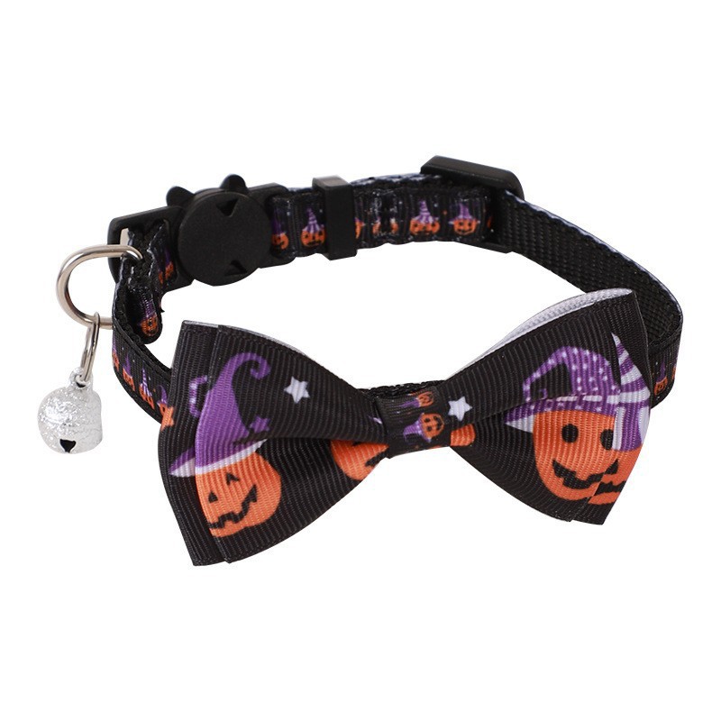 Adjustable Halloween Pet Collar with Bow and Bell - product details