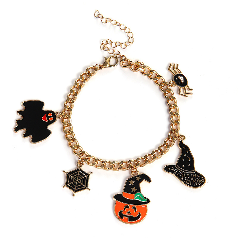 Halloween Charm Bracelet - Pumpkin, Ghost and Witch Hat - Alloy - product details