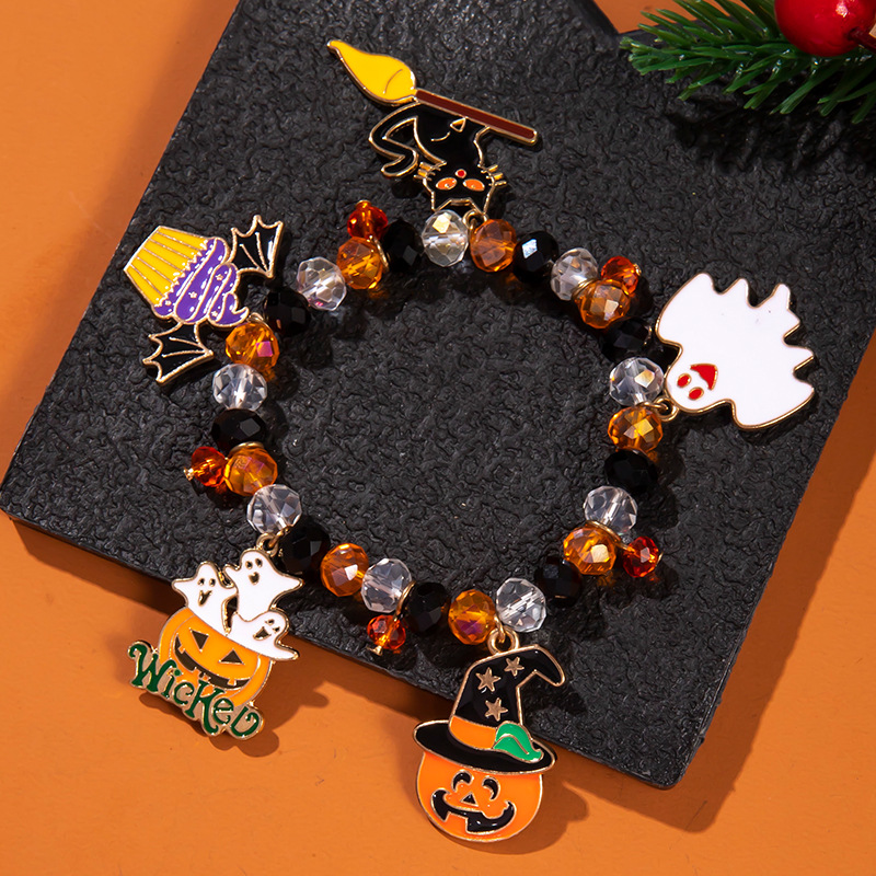 Halloween Charm Bracelet - Pumpkin, Ghost and Witch Hat - Alloy - product details