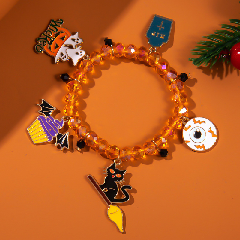 Halloween Charm Bracelet - Pumpkin, Ghost and Witch Hat - Alloy - product details