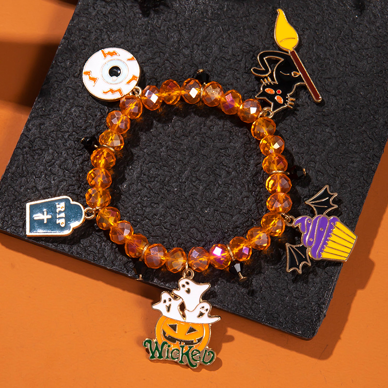 Halloween Charm Bracelet - Pumpkin, Ghost and Witch Hat - Alloy - product details