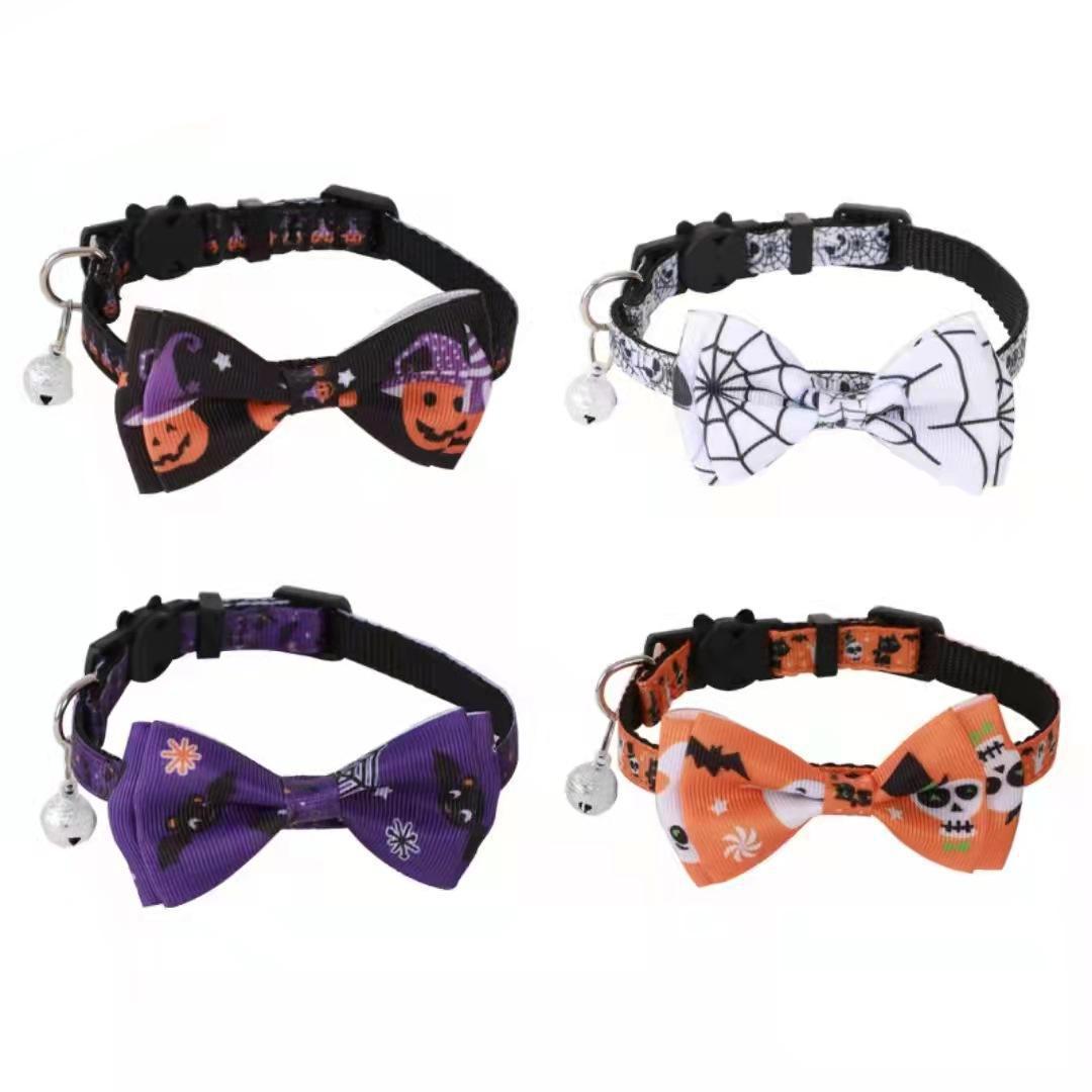 Adjustable Halloween Pet Collar with Bow and Bell - product details
