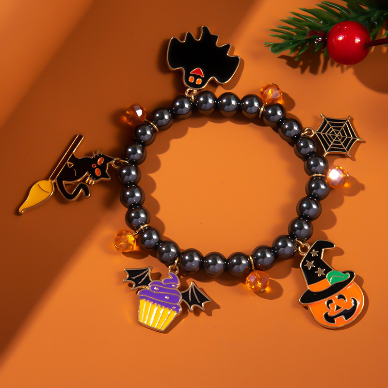 Halloween Charm Bracelet - Pumpkin, Ghost and Witch Hat - Alloy - product details