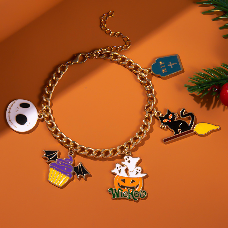 Halloween Charm Bracelet - Pumpkin, Ghost and Witch Hat - Alloy - product details