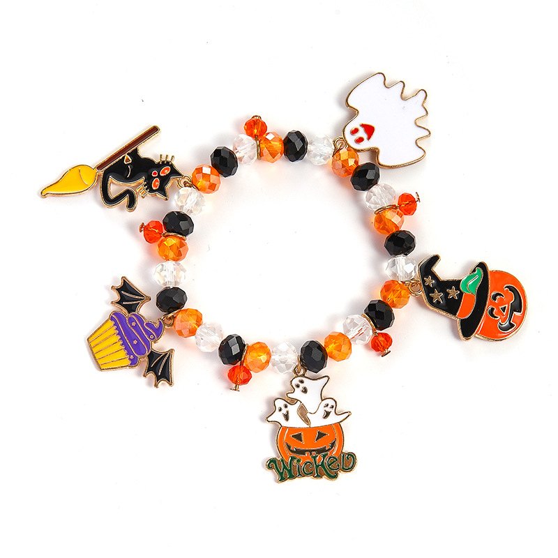 Halloween Charm Bracelet - Pumpkin, Ghost and Witch Hat - Alloy - product details