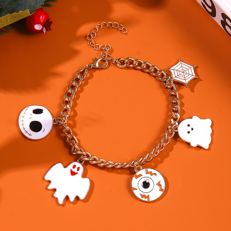Halloween Charm Bracelet - Pumpkin, Ghost and Witch Hat - Alloy - product details