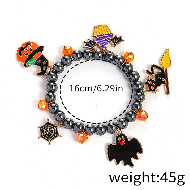 Halloween Charm Bracelet - Pumpkin, Ghost and Witch Hat - Alloy - product details