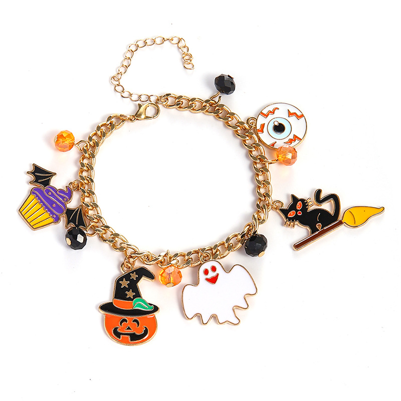 Halloween Charm Bracelet - Pumpkin, Ghost and Witch Hat - Alloy - product details