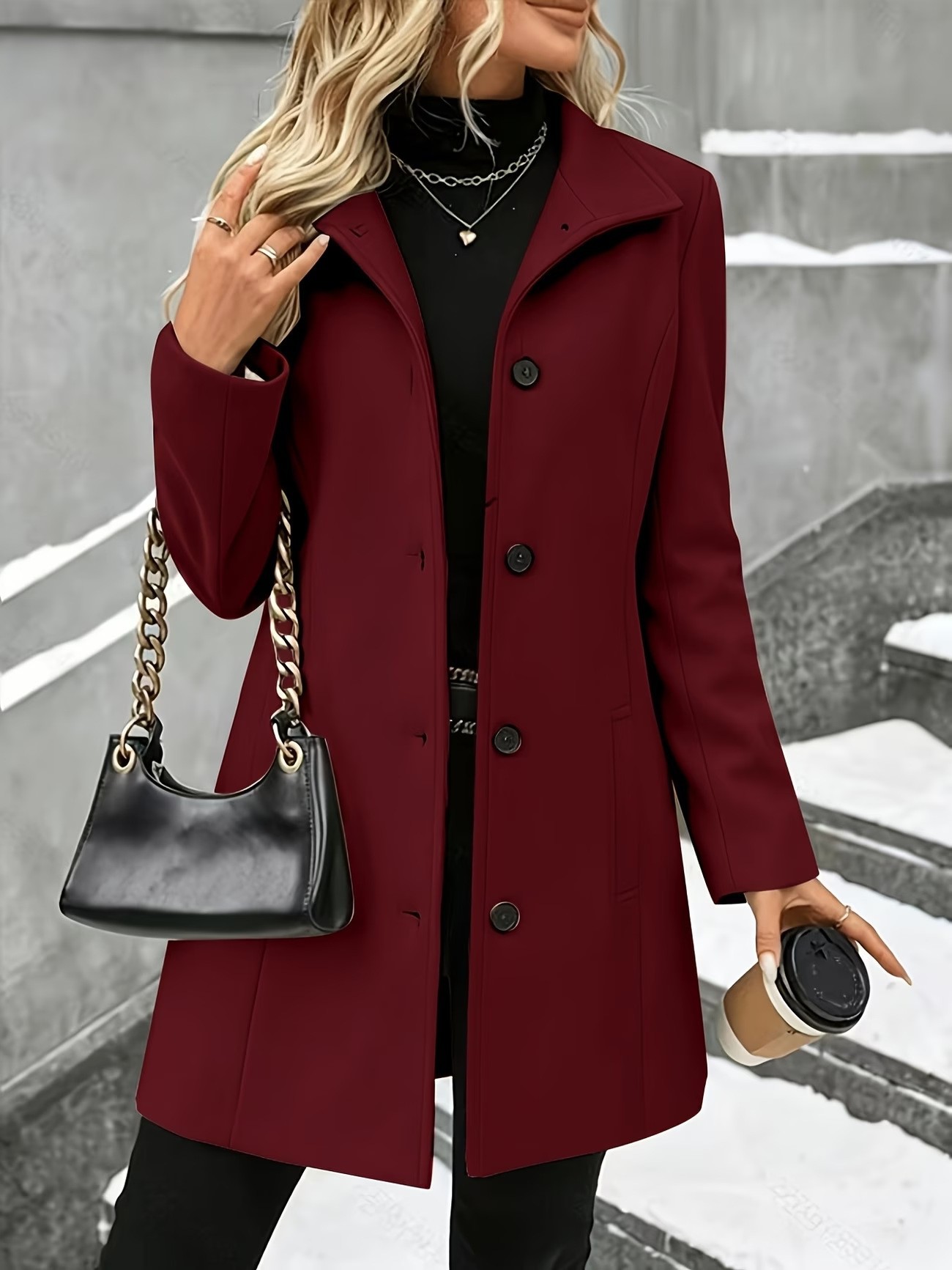 Black wool blend women's coat
