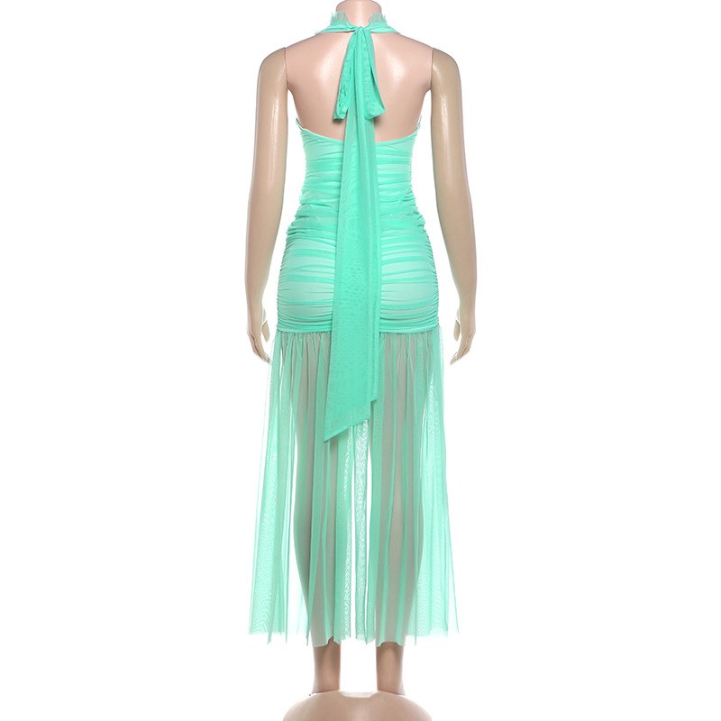Green women's occasion dress detail