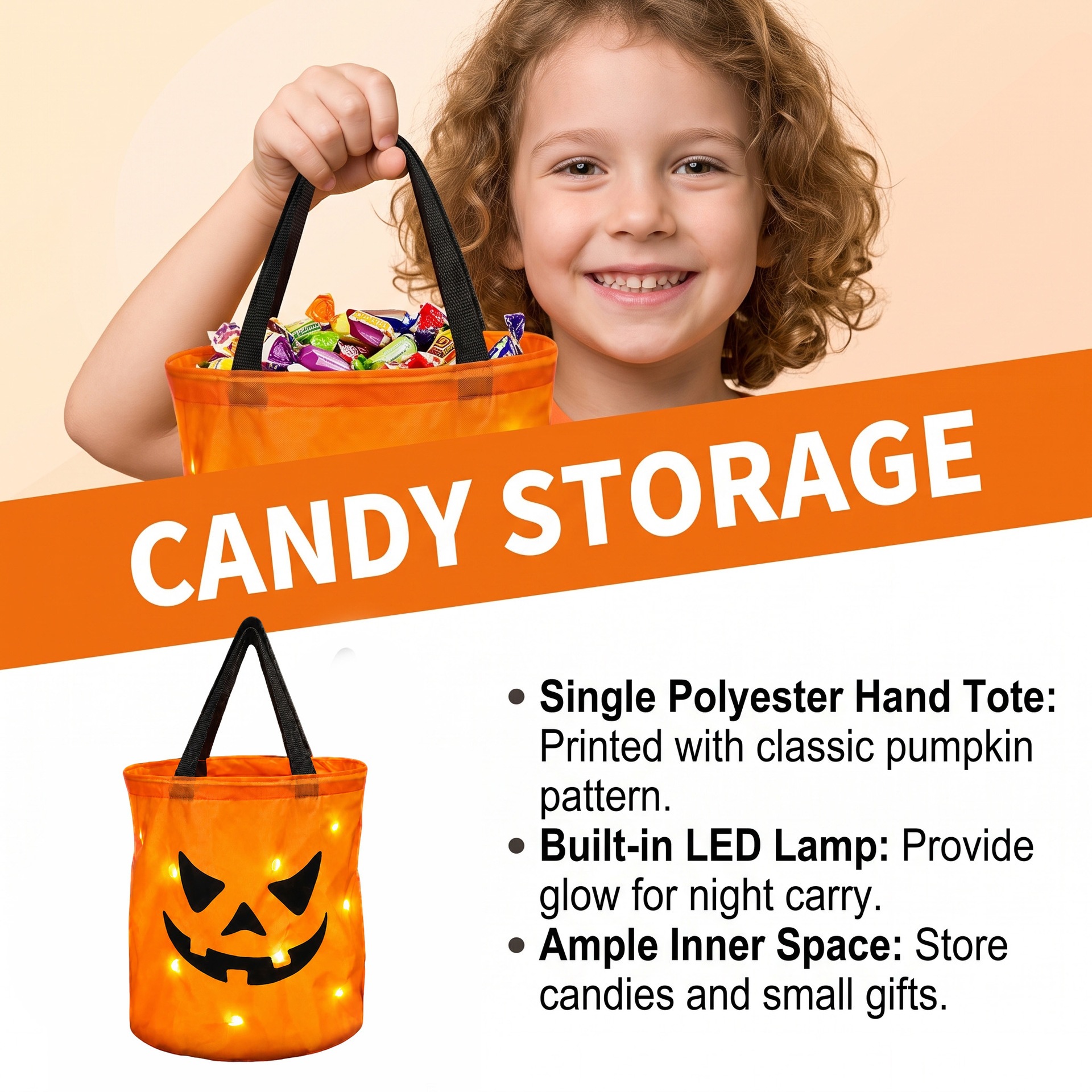 Halloween LED Pumpkin Candy Bucket - product details